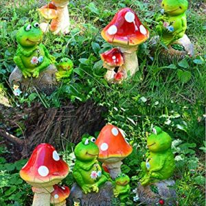 9 Inch Three-Headed Mushroom Garden Statue Perfect for Decoration for Garden, Outdoor, Patio (Red)