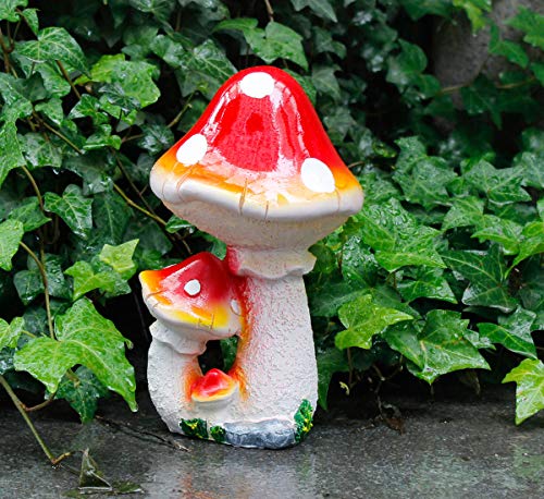 9 Inch Three-Headed Mushroom Garden Statue Perfect for Decoration for Garden, Outdoor, Patio (Red)