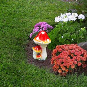 9 Inch Three-Headed Mushroom Garden Statue Perfect for Decoration for Garden, Outdoor, Patio (Red)