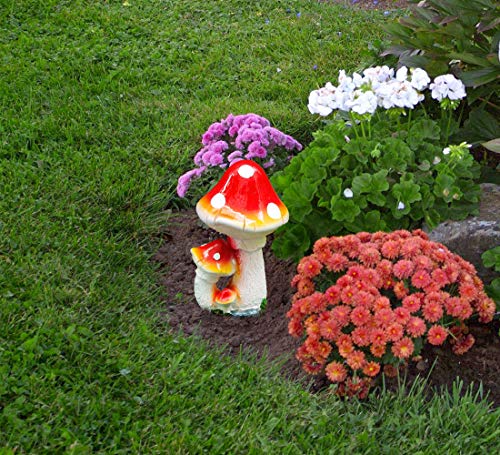 9 Inch Three-Headed Mushroom Garden Statue Perfect for Decoration for Garden, Outdoor, Patio (Red)