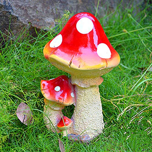 9 Inch Three-Headed Mushroom Garden Statue Perfect for Decoration for Garden, Outdoor, Patio (Red)