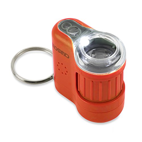 Carson MicroMini 20x LED Lighted Pocket Microscope with Built-In UV and LED Flashlight - Orange, Medium