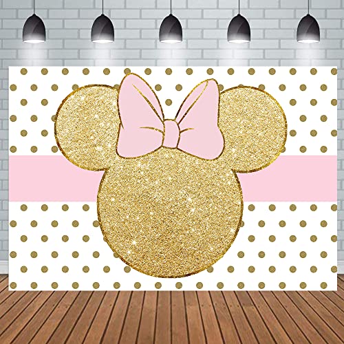 Withu Pink Gold Mouse Backdrop Baby Shower Cartoon Dot Princess Girls Birthday Party Photography Background Photo Booth Studio Props Banner Cake Table Decor