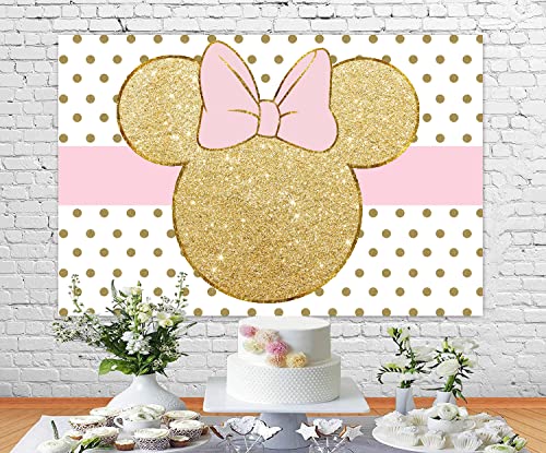 Withu Pink Gold Mouse Backdrop Baby Shower Cartoon Dot Princess Girls Birthday Party Photography Background Photo Booth Studio Props Banner Cake Table Decor