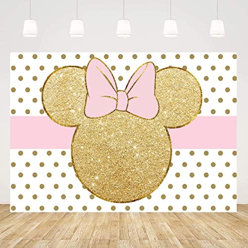 Withu Pink Gold Mouse Backdrop Baby Shower Cartoon Dot Princess Girls Birthday Party Photography Background Photo Booth Studio Props Banner Cake Table Decor