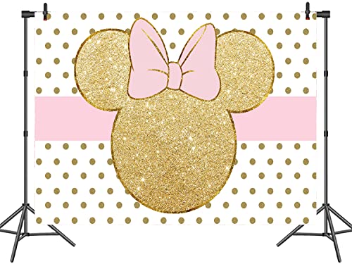 Withu Pink Gold Mouse Backdrop Baby Shower Cartoon Dot Princess Girls Birthday Party Photography Background Photo Booth Studio Props Banner Cake Table Decor