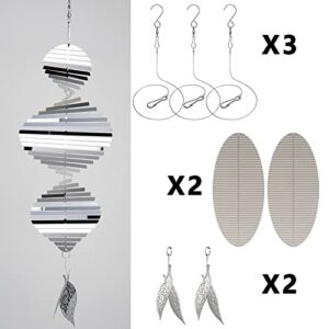 Wind Spinners, 2× 3D Helix Stainless Steel Outdoor Hanging Wind Spinner, 2× Leaf-Like Metal Pendant and 3× 360° Rotating Hooks with Wirerope, Reflective Decor for Outside Yard and Garden (2 Pack)