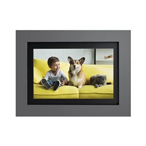 simply smart home photoshare 8” wifi digital picture frame, send pics from phone to frames, 8 gb, holds 5,000+ photos, hd touchscreen, grey wood frame, easy setup, no fees