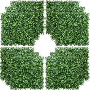 yaheetech 12pcs 20″ x 20″ artificial boxwood hedges panels with flowers,topiary hedge plant privacy hedge screen uv protected grass backdrop wall for indoor outdoor garden fence backyard decor