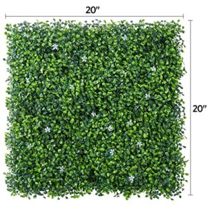 Yaheetech 12PCS 20" X 20" Artificial Boxwood Hedges Panels with Flowers,Topiary Hedge Plant Privacy Hedge Screen UV Protected Grass Backdrop Wall for Indoor Outdoor Garden Fence Backyard Decor