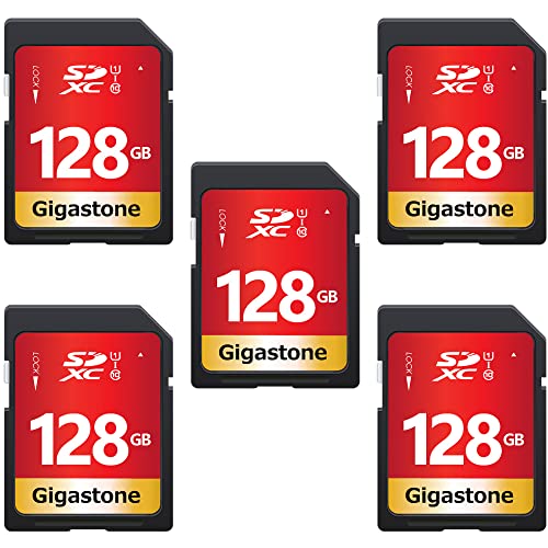 Gigastone 128GB 5-Pack SD Card UHS-I U1 Class 10 SDXC Memory Card High Speed Full HD Video Canon Nikon Sony Pentax Kodak Olympus Panasonic Digital Camera, with 5 Mini Cases