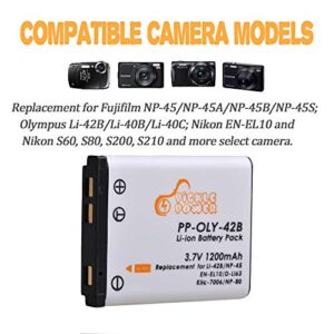 Li-40B Li-42B NP-45 NP-45A NP-45S EN-EL10 D-Li63 Li108 NP-80 KLIC-7006 Battery and Charger Compatible with Nikon Coolpix S4000 S210 S220 S230 S570 FinePix XP50 XP60 XP70 XP80 XP90 T350 T360 T400