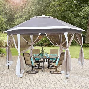 lonabr 12’ x 12’ pop up gazebo with mosquito netting hexagonal outdoor canopy for patio,garden,backyard tent canopy with strong iron frame storage bag
