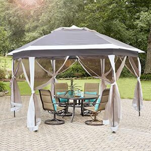 LONABR 12’ X 12’ Pop Up Gazebo with Mosquito Netting Hexagonal Outdoor Canopy for Patio,Garden,Backyard Tent Canopy with Strong Iron Frame Storage Bag