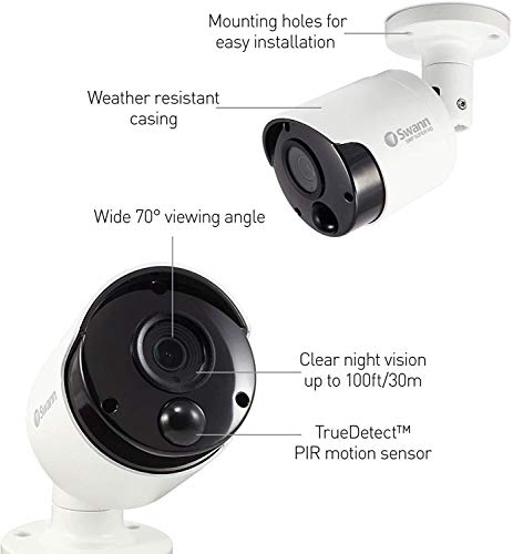 Swann Wired PIR Bullet Security Camera, 5MP Super HD Surveillance Cam with Infrared Night Vision, Thermal, Heat & Motion Sensing, Add to DVR with BNC, SWPRO-5MPMSB