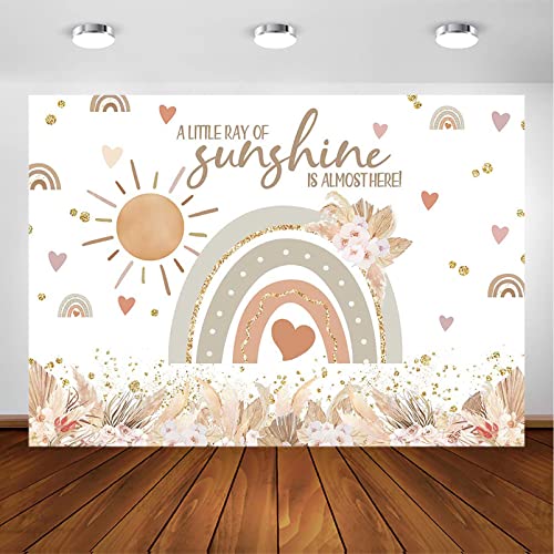 Avezano Boho Rainbow Baby Shower Backdrop Pampas Grass Boho Party Photography Background for Girl's Rainbow Sunshine Baby Shower Decoration Photoshoot (7x5ft)