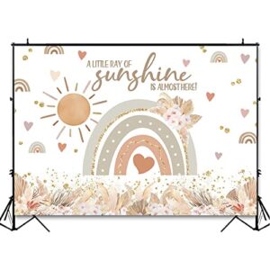 Avezano Boho Rainbow Baby Shower Backdrop Pampas Grass Boho Party Photography Background for Girl's Rainbow Sunshine Baby Shower Decoration Photoshoot (7x5ft)