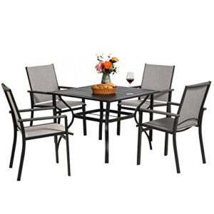 meooem patio dining set 5 pieces outdoor metal furniture set, 4 x textilene chairs with 37 inch rectangular umbrella table for outdoor garden backyard