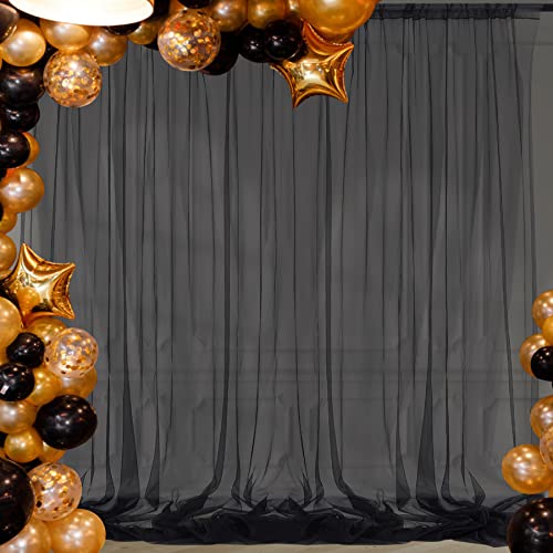 Black Sheer Backdrop Curtain for Parties, 10ft X 10ft Black Tulle Backdrop Curtain for Baby Shower Birthday Party Photo Shoot Decorations