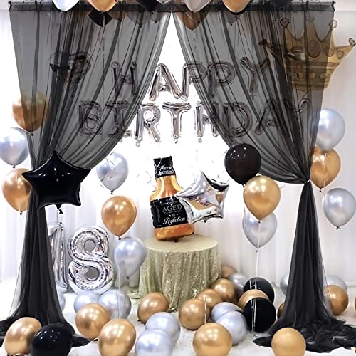 Black Sheer Backdrop Curtain for Parties, 10ft X 10ft Black Tulle Backdrop Curtain for Baby Shower Birthday Party Photo Shoot Decorations