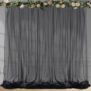 Black Sheer Backdrop Curtain for Parties, 10ft X 10ft Black Tulle Backdrop Curtain for Baby Shower Birthday Party Photo Shoot Decorations