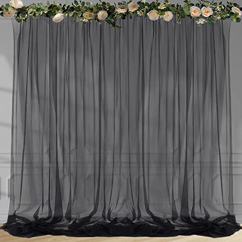 Black Sheer Backdrop Curtain for Parties, 10ft X 10ft Black Tulle Backdrop Curtain for Baby Shower Birthday Party Photo Shoot Decorations