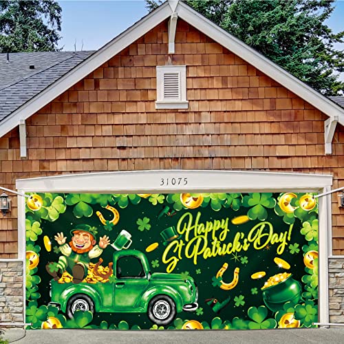 Large St. Patrick's Day Garage Door Banner Cover 6 x 13 ft Clover St. Patrick's Day Backdrop Decorations Irish Shamrock Leaves Party Outdoor Indoor Background Sign St. Patrick's Day Garage Door Decor