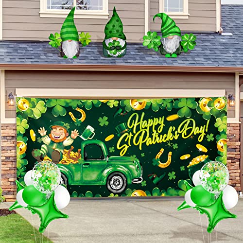 Large St. Patrick's Day Garage Door Banner Cover 6 x 13 ft Clover St. Patrick's Day Backdrop Decorations Irish Shamrock Leaves Party Outdoor Indoor Background Sign St. Patrick's Day Garage Door Decor