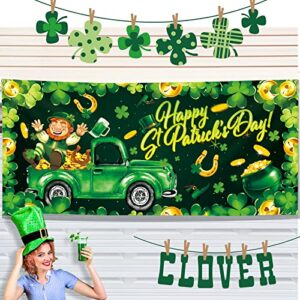 Large St. Patrick's Day Garage Door Banner Cover 6 x 13 ft Clover St. Patrick's Day Backdrop Decorations Irish Shamrock Leaves Party Outdoor Indoor Background Sign St. Patrick's Day Garage Door Decor