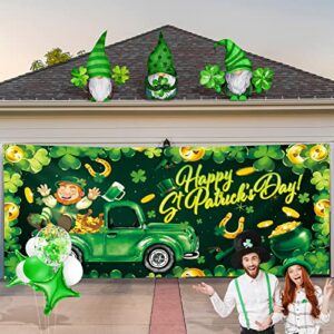 Large St. Patrick's Day Garage Door Banner Cover 6 x 13 ft Clover St. Patrick's Day Backdrop Decorations Irish Shamrock Leaves Party Outdoor Indoor Background Sign St. Patrick's Day Garage Door Decor