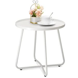 danpinera outdoor side tables, weather resistant steel patio side table, small round outdoor end table metal side table for patio yard balcony garden bedside white