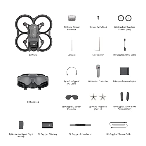 DJI Avata Pro-View Combo (DJI Goggles 2) - First-Person View Drone UAV Quadcopter with 4K Stabilized Video, Super-Wide 155° FOV, Built-in Propeller Guard, HD Low-Latency Transmission