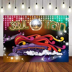 70’s soul train theme photography backdrop 70’s and 80’s disco dancing prom party decoration supplies neon glow photo background studio props banner 7x5ft