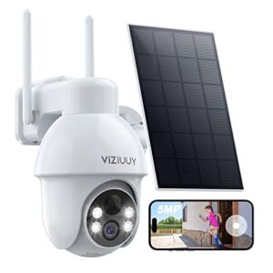 viziuuy 5mp solar security camera outdoor, wireless battery powered security camera with 360°view, pan and tilt, color night vision with floodlight,pir human detection,compatible with alexa