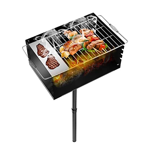 Outdoor Park Style Grill Rotatable 4 Level Height Adjustable BBQ Grill Steel 25 inch x 17 inch Cooking Area Camp Grill for Parks Gardens or Balconies