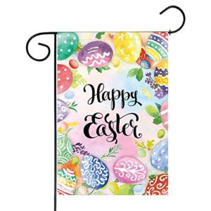 funnytree happy easter garden flag colorful eggs outdoor decor watercolor spring floral yard flags farmhouse decoration vertical double sided 12x18in