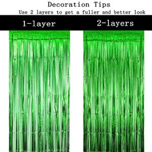 Green Tinsel Foil Fringe Curtains Tropical Jungle Safari Hawaiian Baby Shower Birthday Photo Backdrops Wedding Party Decor Photo Booth Props Backdrops Decorations