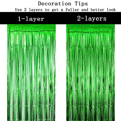 Green Tinsel Foil Fringe Curtains Tropical Jungle Safari Hawaiian Baby Shower Birthday Photo Backdrops Wedding Party Decor Photo Booth Props Backdrops Decorations