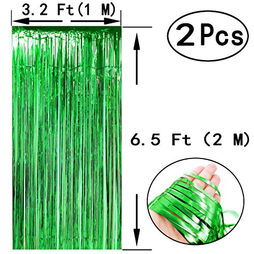 Green Tinsel Foil Fringe Curtains Tropical Jungle Safari Hawaiian Baby Shower Birthday Photo Backdrops Wedding Party Decor Photo Booth Props Backdrops Decorations