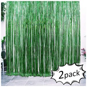 Iridescent Foil Fringe Curtains Rainforest Jungle Theme Party Supplies Birthday Wedding Party Window Door Decorations Fun Photo Booth Backdrop Props(2 Packs, (W) 3.28*(H) 6.56 Ft, Green)