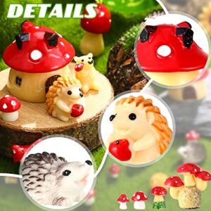 30 Pcs Resin Mini Hedgehog Mushroom Miniature Figurines Outdoor Garden Animals Figurines Fairy Garden Accessories Tiny Hedgehog Mushroom Figurines for House Terrarium Plant Pots Bonsai Craft Decor