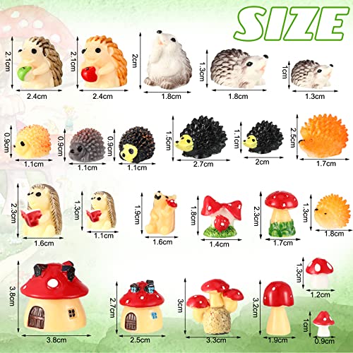 30 Pcs Resin Mini Hedgehog Mushroom Miniature Figurines Outdoor Garden Animals Figurines Fairy Garden Accessories Tiny Hedgehog Mushroom Figurines for House Terrarium Plant Pots Bonsai Craft Decor