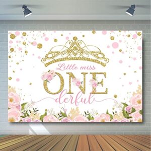 Avezano Gold Crown Princess 1st Birthday Backdrop Miss Onederful Photography Background Blush Pink and Gold Little Princess First Birthday Party Decoration (7x5ft)