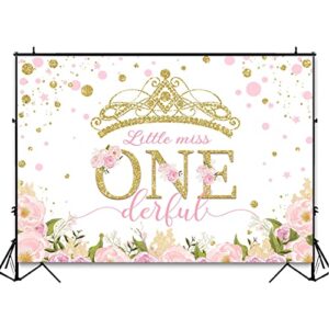 Avezano Gold Crown Princess 1st Birthday Backdrop Miss Onederful Photography Background Blush Pink and Gold Little Princess First Birthday Party Decoration (7x5ft)