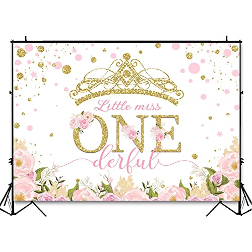 Avezano Gold Crown Princess 1st Birthday Backdrop Miss Onederful Photography Background Blush Pink and Gold Little Princess First Birthday Party Decoration (7x5ft)