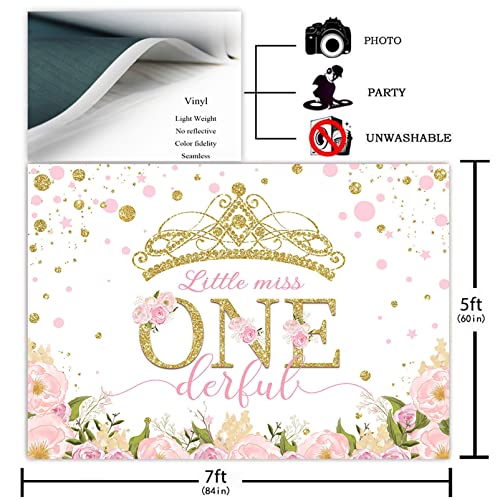 Avezano Gold Crown Princess 1st Birthday Backdrop Miss Onederful Photography Background Blush Pink and Gold Little Princess First Birthday Party Decoration (7x5ft)