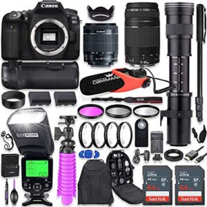 canon eos 90d dslr camera kit with canon 18-55mm & canon 75-300mm lenses + 420-800mm telephoto zoom lens + battery grip + ttl flash (upto 180 ft) + commander microphone + 128gb memory accessory bundle