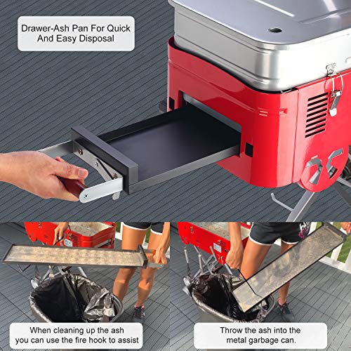 STARWIDE GO Charcoal Grill in Backyard & Garden, 30s Quick Set-up Barbeque Grill, Tabletop BBQ Grill for Outdoor Cooking, Cover and A Small Table, BBQ Fan,Tools, Fry Pan Included