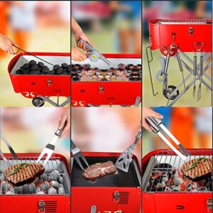 STARWIDE GO Charcoal Grill in Backyard & Garden, 30s Quick Set-up Barbeque Grill, Tabletop BBQ Grill for Outdoor Cooking, Cover and A Small Table, BBQ Fan,Tools, Fry Pan Included