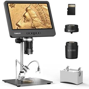 tomlov dm602 hdmi digital microscope with 3 lens, soldering microscope with 10.1 inch screen, lcd coin microscope full view, 2k video microscope for adults, biological slide microscope, 64gb